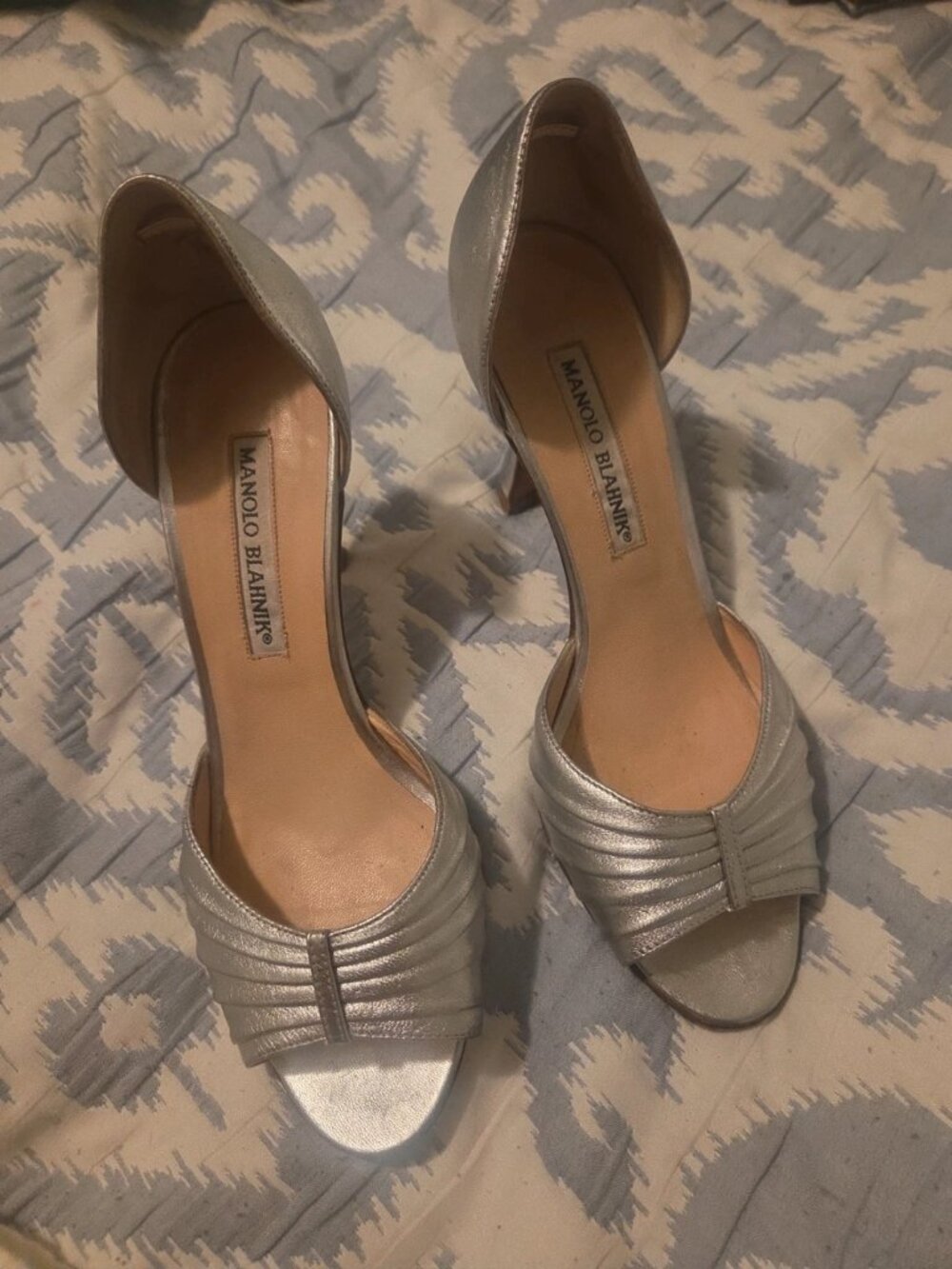 Monolo Blahnik silver heels sz 6.5 or 36.5
